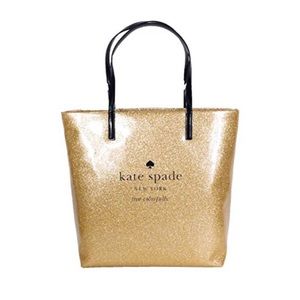 KATE SPADE Gold Glitter Holiday Drive Bon Shopper